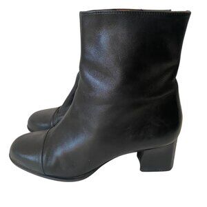 Easy Spirit Eshamlet Women 7D Black Leather Ankle Boots  Zipper 2" Heel Brazil